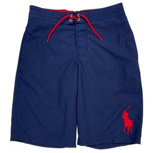 Polo Ralph Lauren Boys Swim Shorts L Blue Embroidered Big Pony Logo Beach